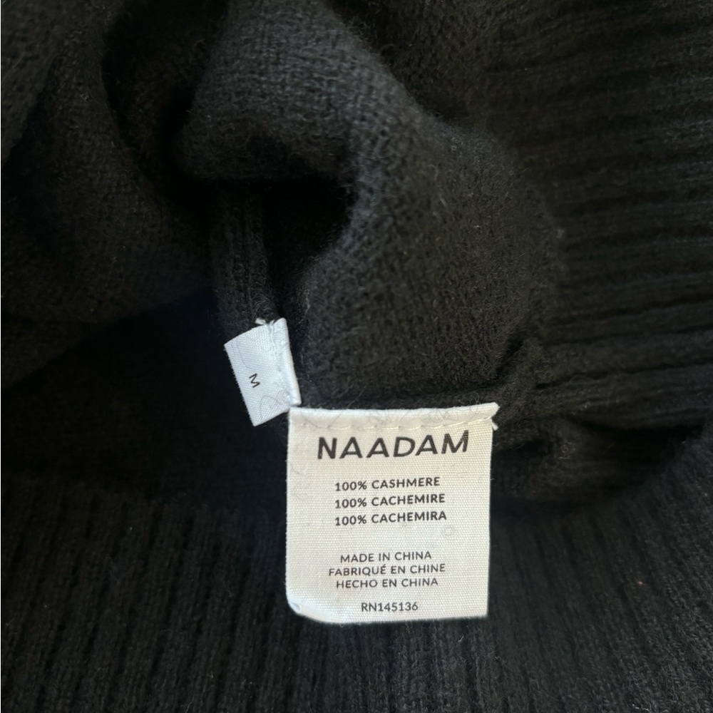 Naadam Cashmere Black V Neck Wrap Sweater with Rib Knit Detail, Size Medium - Picture 3 of 4
